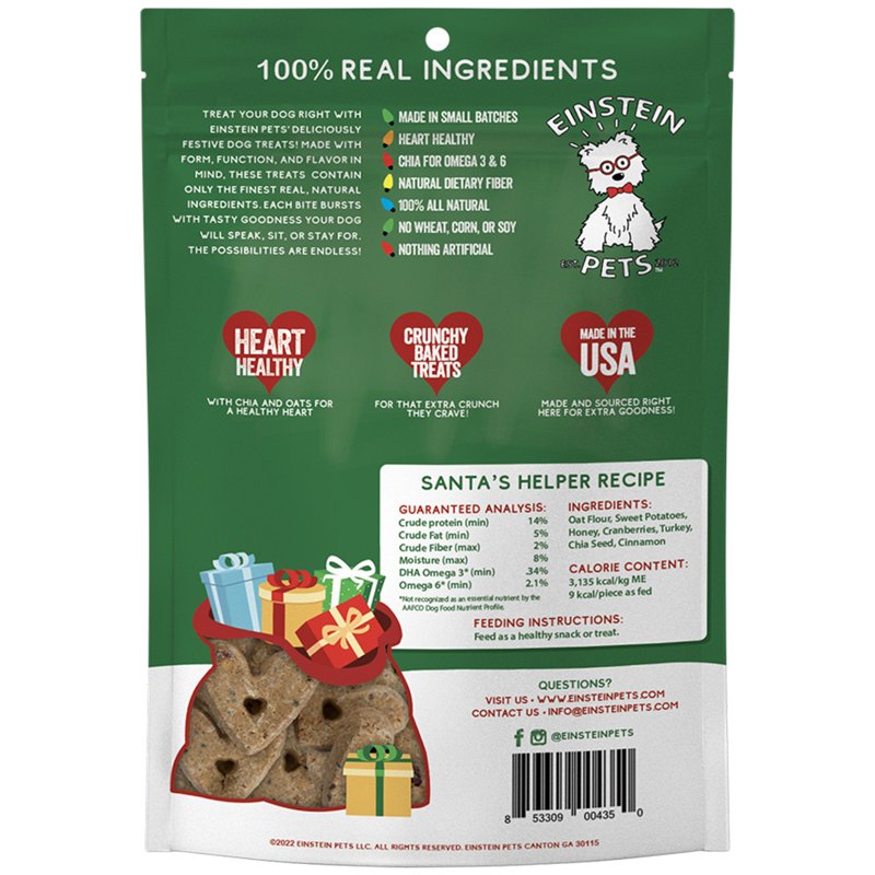 KingWholesale Einstein Pets Santa's Helper Holiday Dog Treats, All Natural, Made in USA 8 oz.