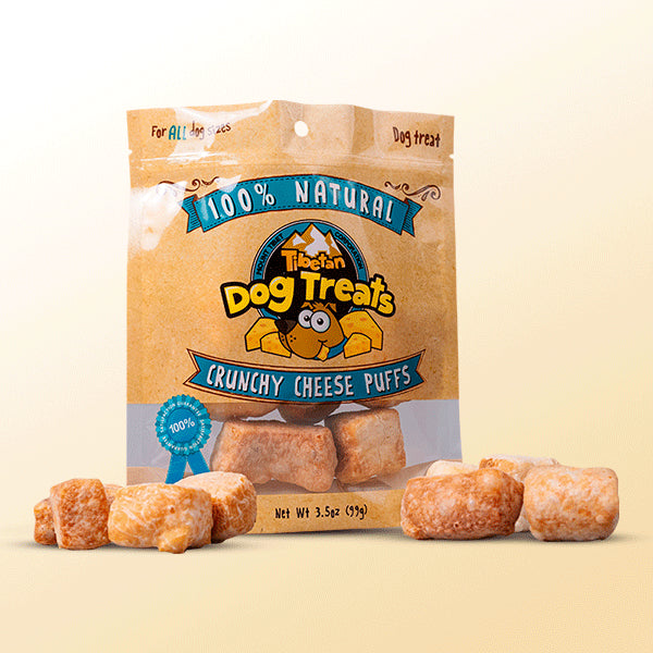 Tibetan Crunchy Cheese Puffs - Yak Dog Chew Puffs - All Natural - Healthy Reward and Training Treats for Dogs, (3.5oz Bag)