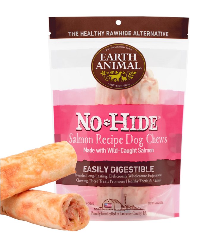 Earth Animal No Hide Medium Salmon Flavored Natural Rawhide Free Dog Chews Long Lasting Dog Chew Sticks | Dog Treats for Large Dogs | Great Dog Chews for Aggressive Chewers (1 Pack)