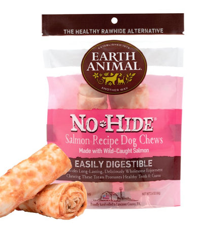 Earth Animal No Hide Small Long Lasting Dog Chew Rolls, Salmon, 2 Count Pack of 1