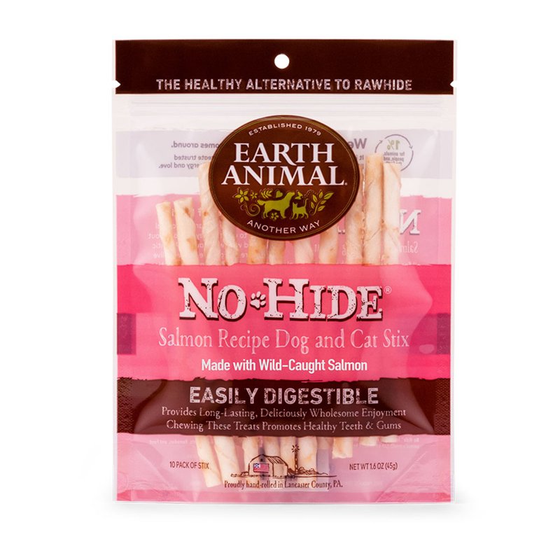 Earth Animal No Hide Stix Salmon Flavored Natural Rawhide Free Dog Chews Long Lasting Dog Chew Sticks | Dog Treats for Small Dogs and Cats | Great Dog Chews for Aggressive Chewers (1 Pack)