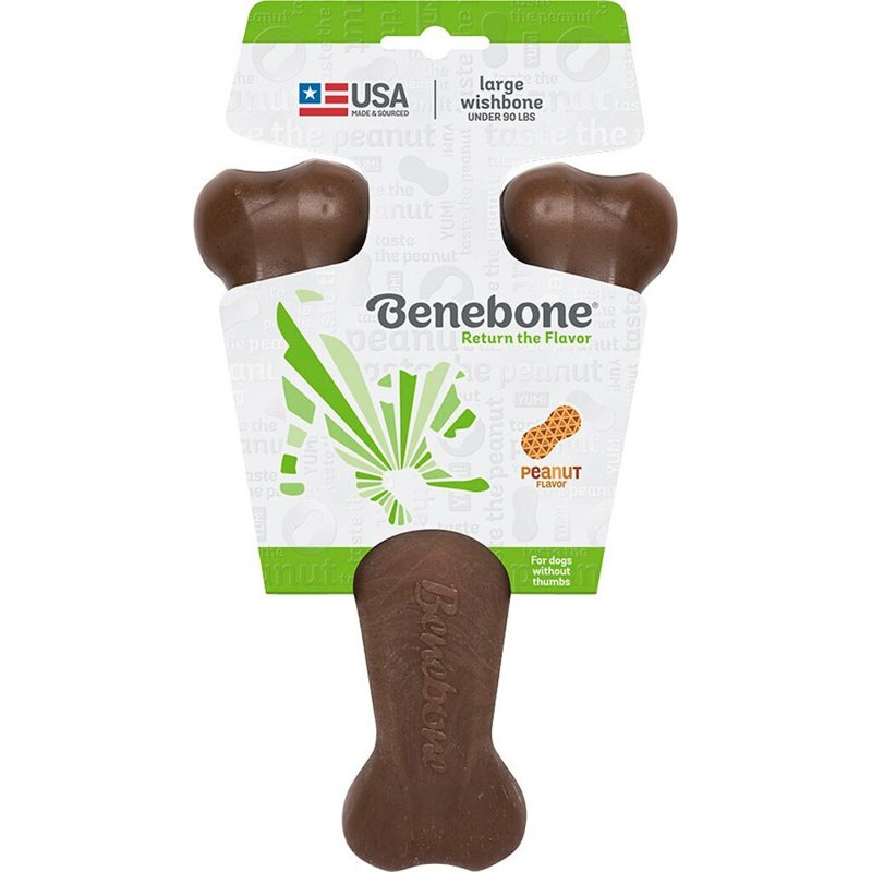 Benebone Wishbone Durable Dog Chew Toy for Aggressive Chewers, Real Peanut, Made in USA, Large