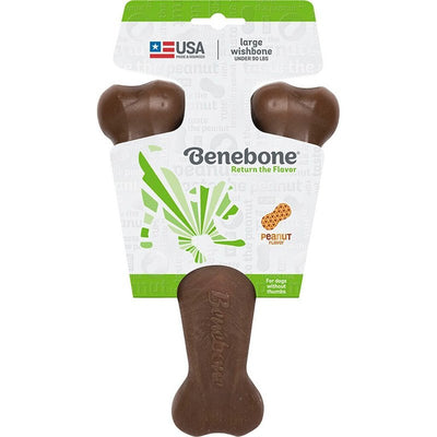 Benebone Wishbone Durable Dog Chew Toy for Aggressive Chewers, Real Peanut, Made in USA, Large