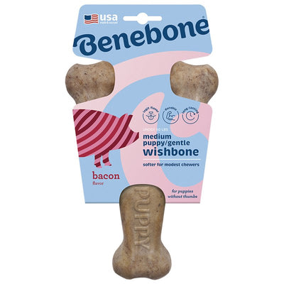 Benebone Puppy Wishbone Dog Chew Toy, Made in USA, Real Bacon Flavor, Small