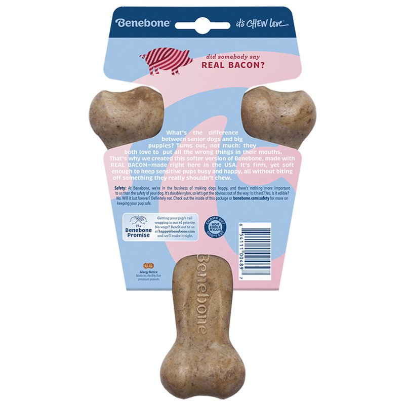 Benebone Puppy Wishbone Dog Chew Toy, Made in USA, Real Bacon Flavor, Small