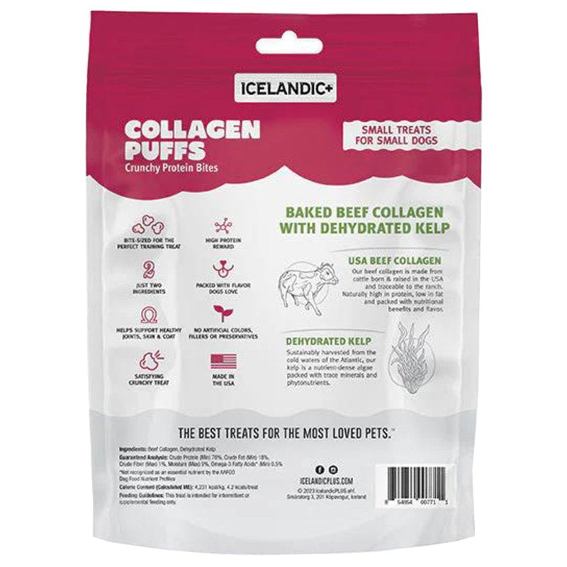 Icelandic+ Collagen Puffs: Baked Beef Collagen with Dehydrated Kelp 1.3oz - Small Dog Treats, Crunchy Protein Bites