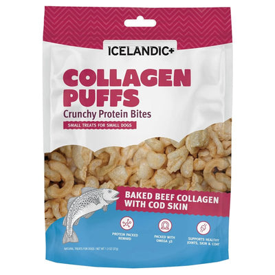 Icelandic+ Collagen Puffs: Baked Beef Collagen with Cod Skin 1.3oz - Small Dog Treats, Crunchy Protein Bites