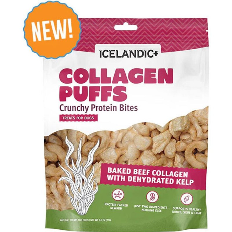 Icelandic+ Collagen Puffs: Baked Beef Collagen W/Dehydrated Kelp 2.5oz - Treats for Med-Lg Dogs, Crunchy Protein Bites