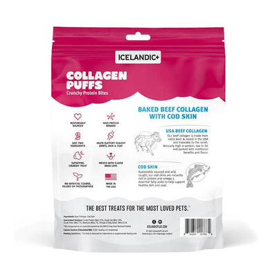 Icelandic+ Collagen Puffs: Baked Beef Collagen with Cod Skin 2.5oz - Treats for Med-Lg Dogs, Crunchy Protein Bites