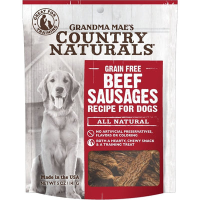 Grandma Mae's Country Naturals Grain Free Beef Sausages Chewy Dog Treats, 5 Ounces