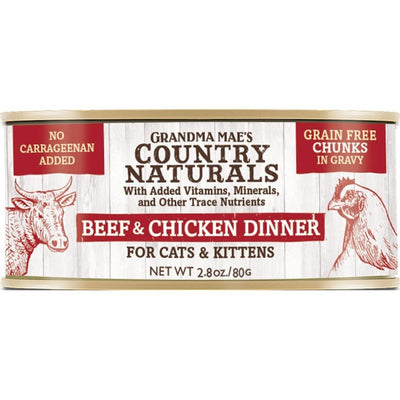 Country Naturals Grandma Mae's Beef & Chicken Chunks Dinner - Case of 24-2.8 Oz Cans Cat Food (856235007297)