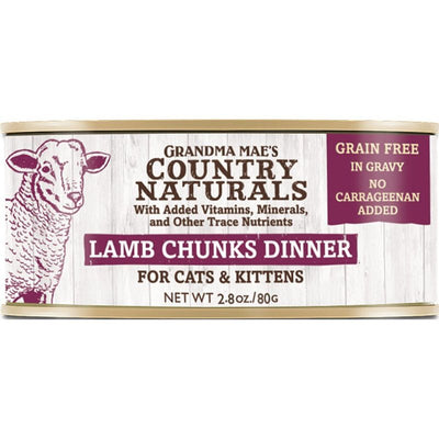 Country Naturals Grandma Mae's Lamb Chunks Dinner Case of 24-2.8 Oz Cans Cat Food