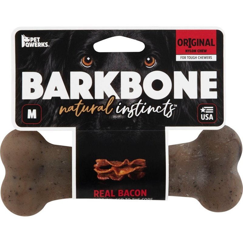 Pet Qwerks Dinosaur BarkBone - Nylon Dog Bone for Aggressive Chewers - Steak Flavor - 8.25"