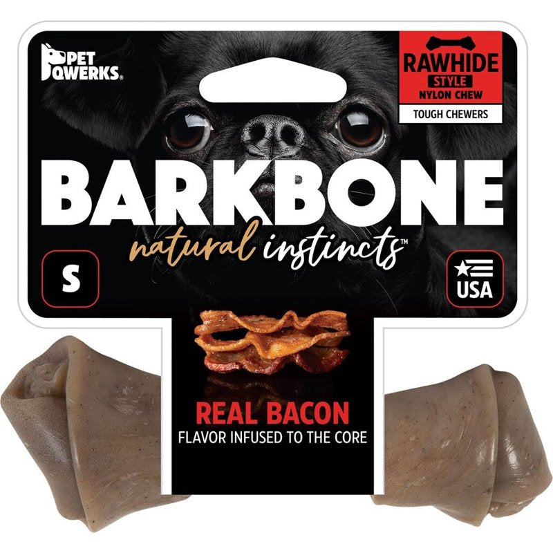 Pet Qwerks Nylon Rawhide BarkBone - Durable Dog Toys for Moderate & Aggressive Chewers - Infused Bacon Flavor - 6"