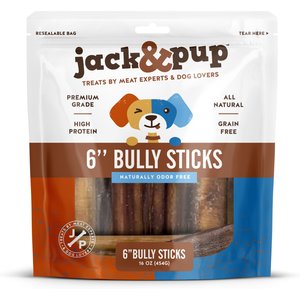 Jack & Pup Bully Stick Dog Treats, 6 in, 1 lb Bag