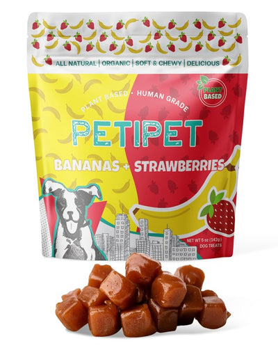 PETIPET Bananas+Strawberries Plant-Based Fruit Dog Treats 5oz - Strawberry, Apple, Banana Dog Treats - Healthy, Vegetarian, Vegan - Organic Ingredients, Low-Protein, Hypoallergenic, Gluten-Free