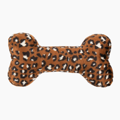Fluff & Tuff Chestnut Leopard Bone Plush Dog Toy, Large+