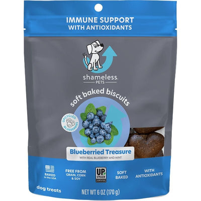 Shameless Pets Soft-Baked Dog Treats, Blueberried Treasure - Natural & Healthy Dog Chews with Mint for Immune Support - Dog Biscuits Baked & Made in USA, Free from Grain, Corn & Soy - 1-Pack