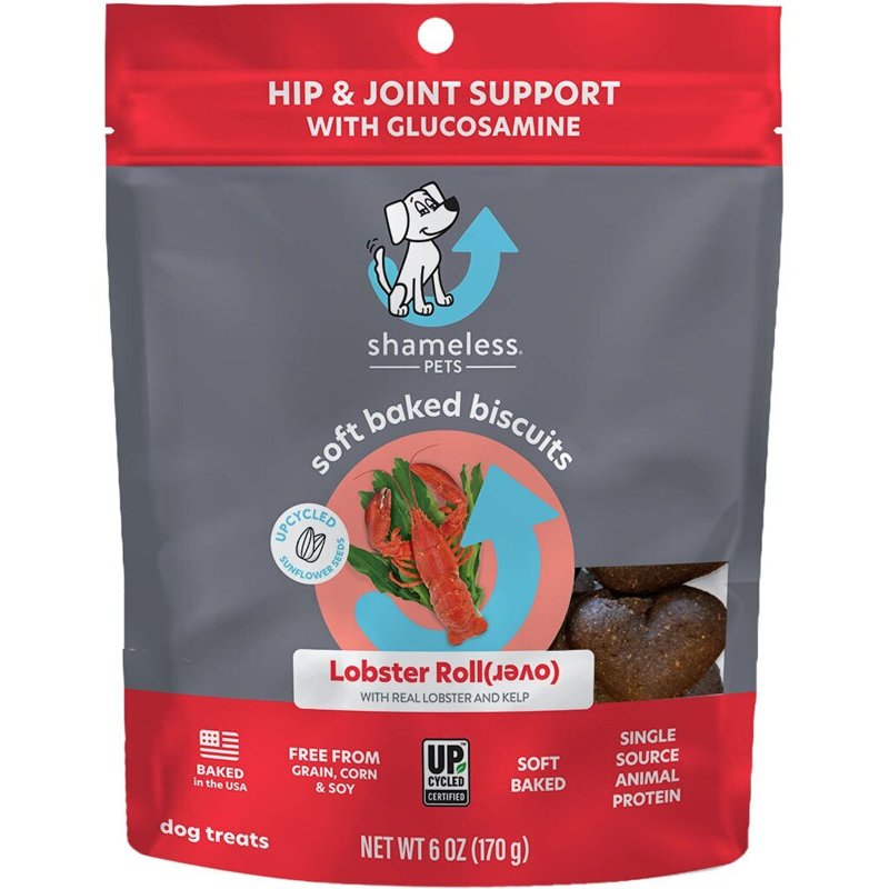 Shameless Pets Soft-Baked Dog Treats, Lobster Rollover - Natural & Healthy Dog Chews for Hip & Joint Support with Glucosamine - Dog Biscuits Baked & Made in USA, Free from Grain, Corn & Soy - 1-Pack