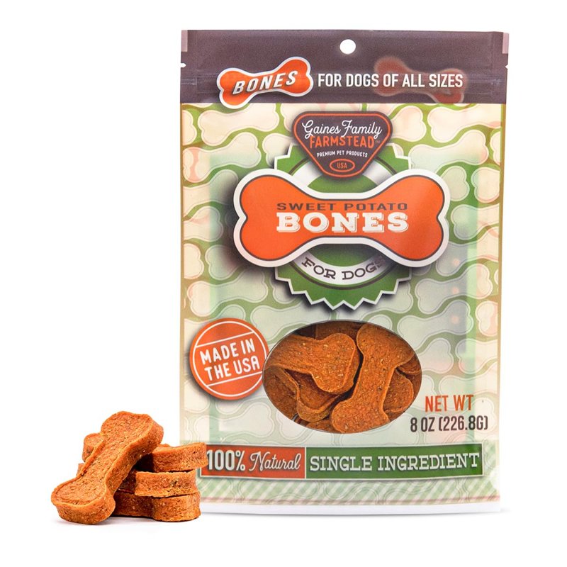 Gaines Family Farmstead Sweet Potato Dog Bones, All-Natural, Grain Free Dog Treats for All Ages & Breeds, Great for Training and Rewards, Made in USA, 8 Ounce Bag