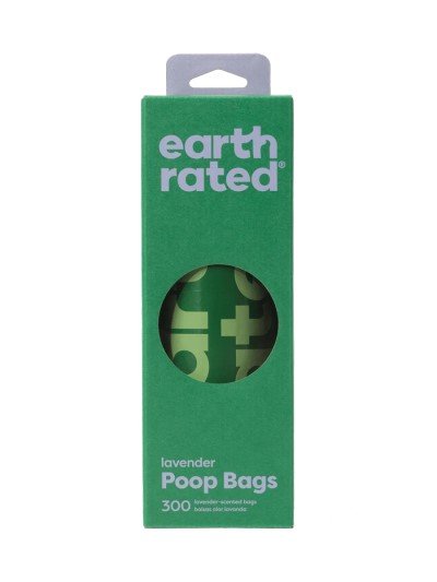 Earth Rated Dog Poop Bags, Thick Grab and Go Single Roll, Ideal for Backyard Pickups, Lavender Scented, 300 Bags