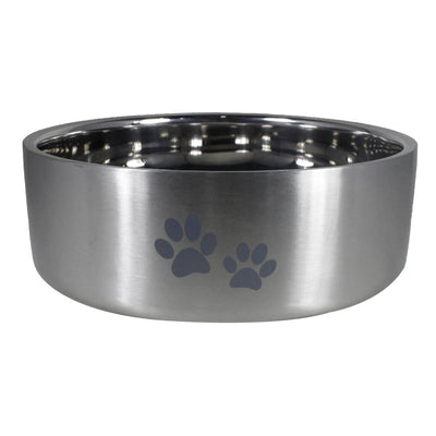 IndiPets Max Double Wall Non-Skid Pet Bowl with Silver Paws