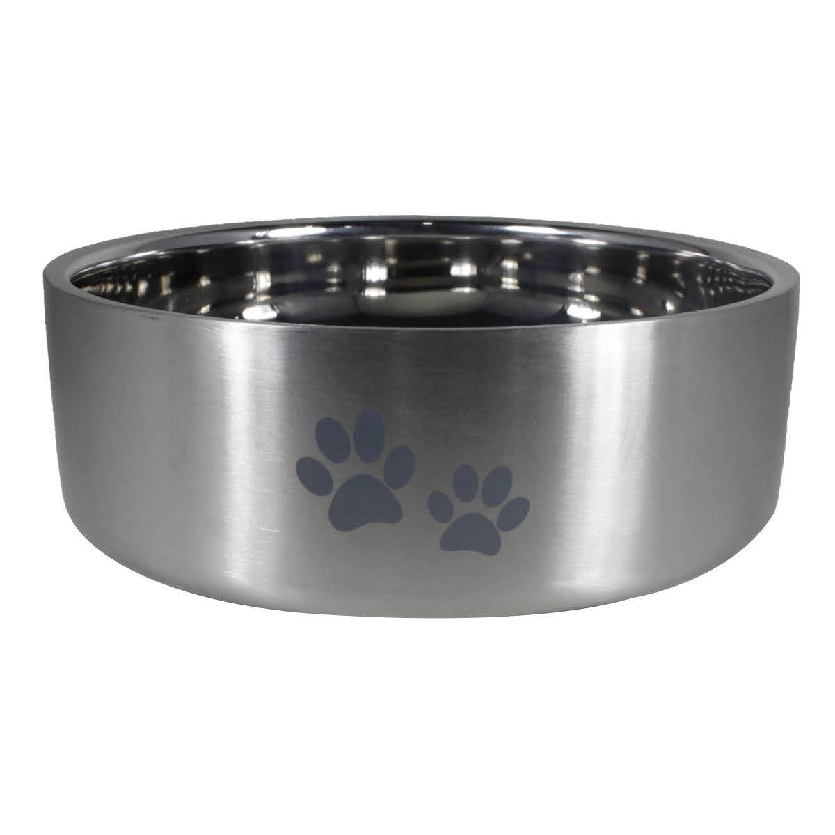 IndiPets Max Double Wall Non-Skid Pet Bowl with Silver Paws