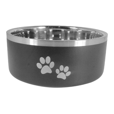 IndiPets Max Double Wall Non-Skid Pet Bowl with Black Paws