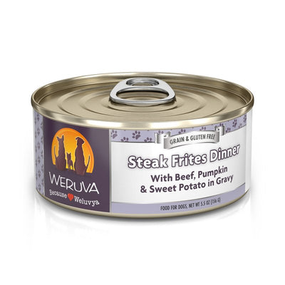 Weruva Classic Dog Food, Steak Frites with Beef, Pumpkin & Sweet Potato in Gravy, 5.5oz Can