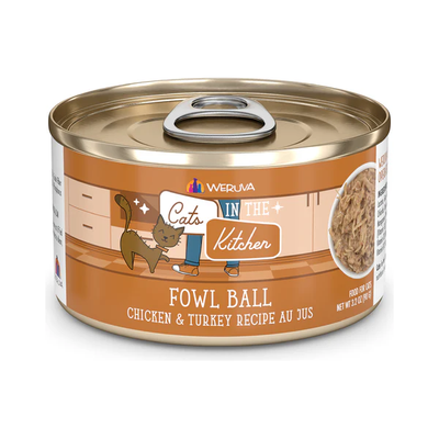 Weruva Cats in the Kitchen Fowl Ball Chicken & Turkey Au Jus Wet Cat Food, 3.2 oz Can