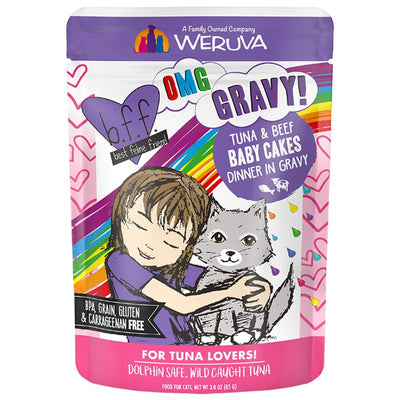 Weruva BFF OMG Baby Cakes Tuna Beef Dinner in Gravy Wet Cat Food Pouches (12x3oz)