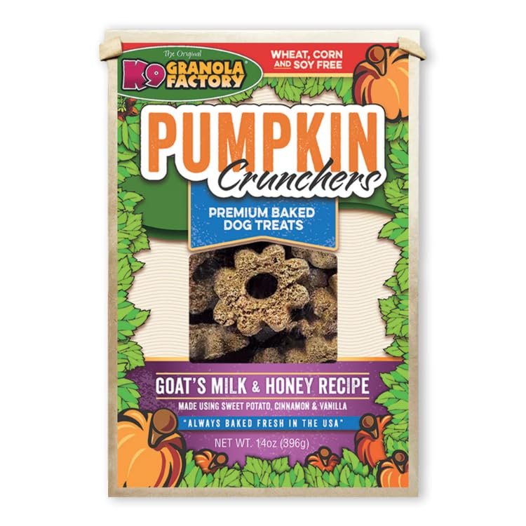 K9 Granola Factory Pumpkin Crunchers, Goat's Milk & Honey Recipe Dog Treats, 14oz