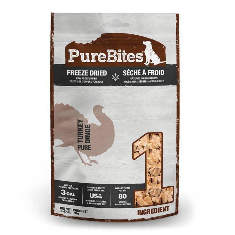 PureBites Turkey Freeze Dried Dog Treats, 1 Ingredient, Made in USA, 2.47oz