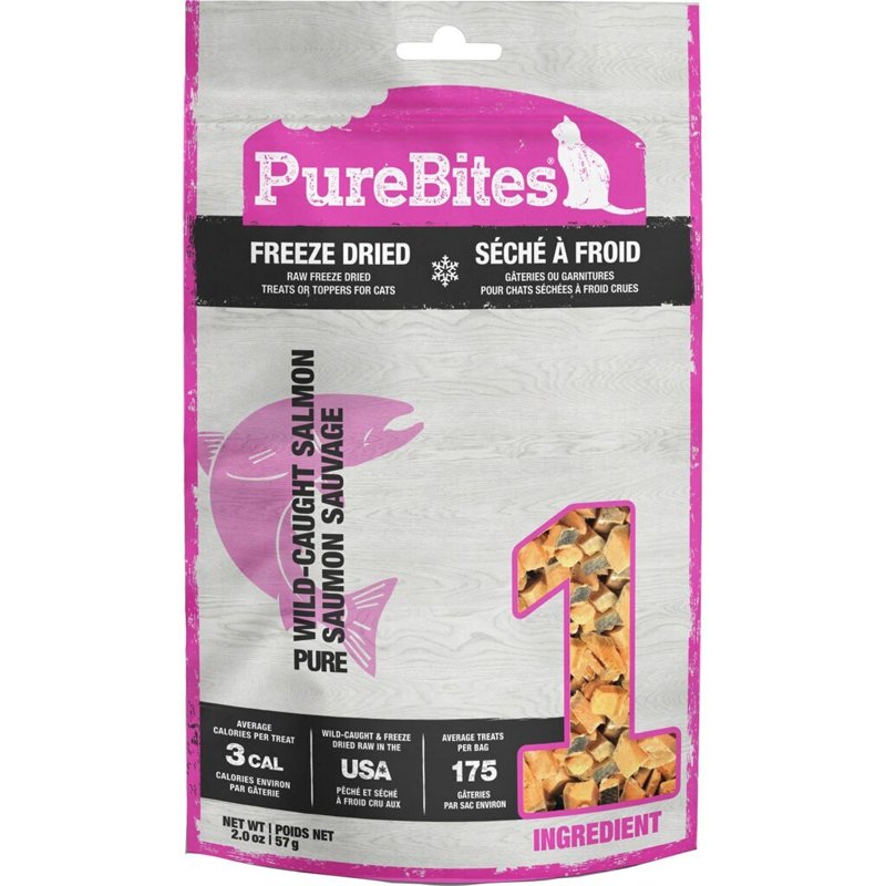 PureBites Salmon Freeze Dried Cat Treats, 1 Ingredient, Made in USA, 2oz