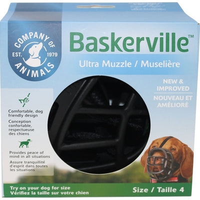 BASKERVILLE ULTRA MUZZLE - Patented Humane Design, Breathable, Dog can Pant and Drink, Adjustable, Padded, Training Muzzle for Medium-sized Dogs, Prevents Biting, Wildlife Scavenging (Size 4, Black)