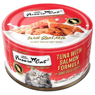 Fussie Cat Tuna with Salmon Formula in Goat Milk Recipe Wet Cat Food, 2.47 oz Can