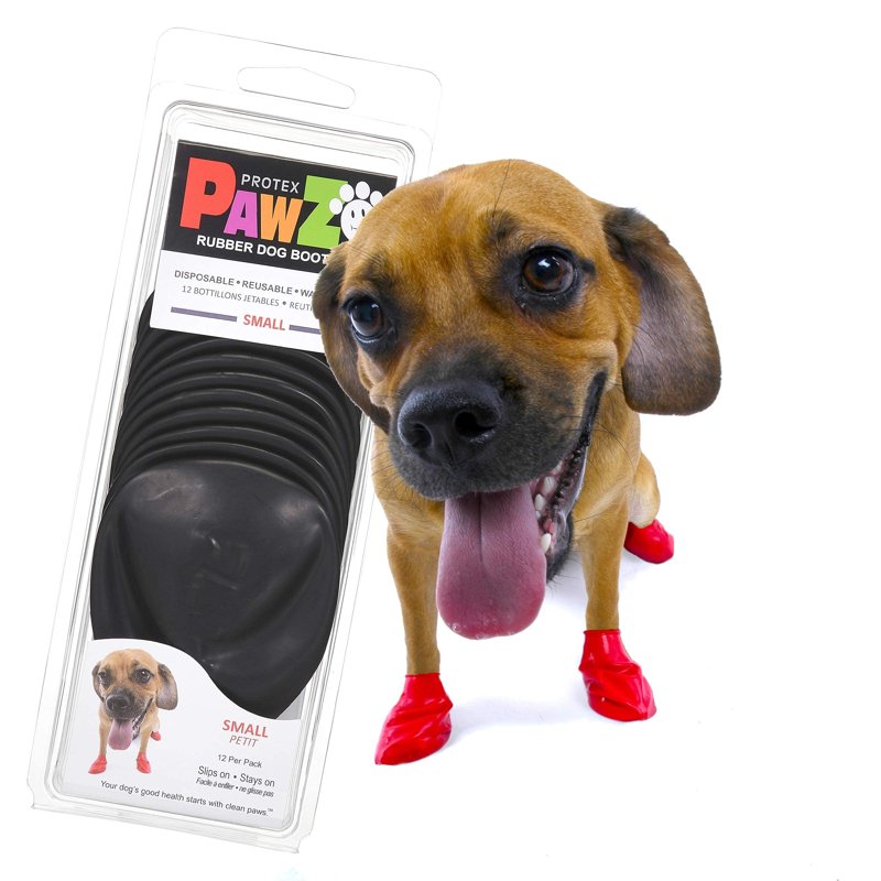 PawZ Rubber Dog Boots for Paws up to 2" - 2.5" - Dog Booties for Hot Pavement, Anti Slip Dog Socks, 12 Reusable Paws Waterproof Dog Boots, S, Black