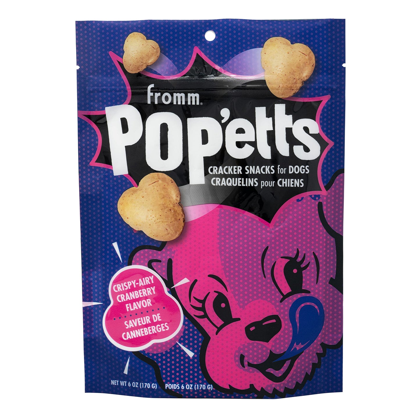 Fromm Pop'etts Crispy-Airy Cranberry Cracker Dog Snacks - Premium Dog Treats - Cranberry Recipe - 6 oz