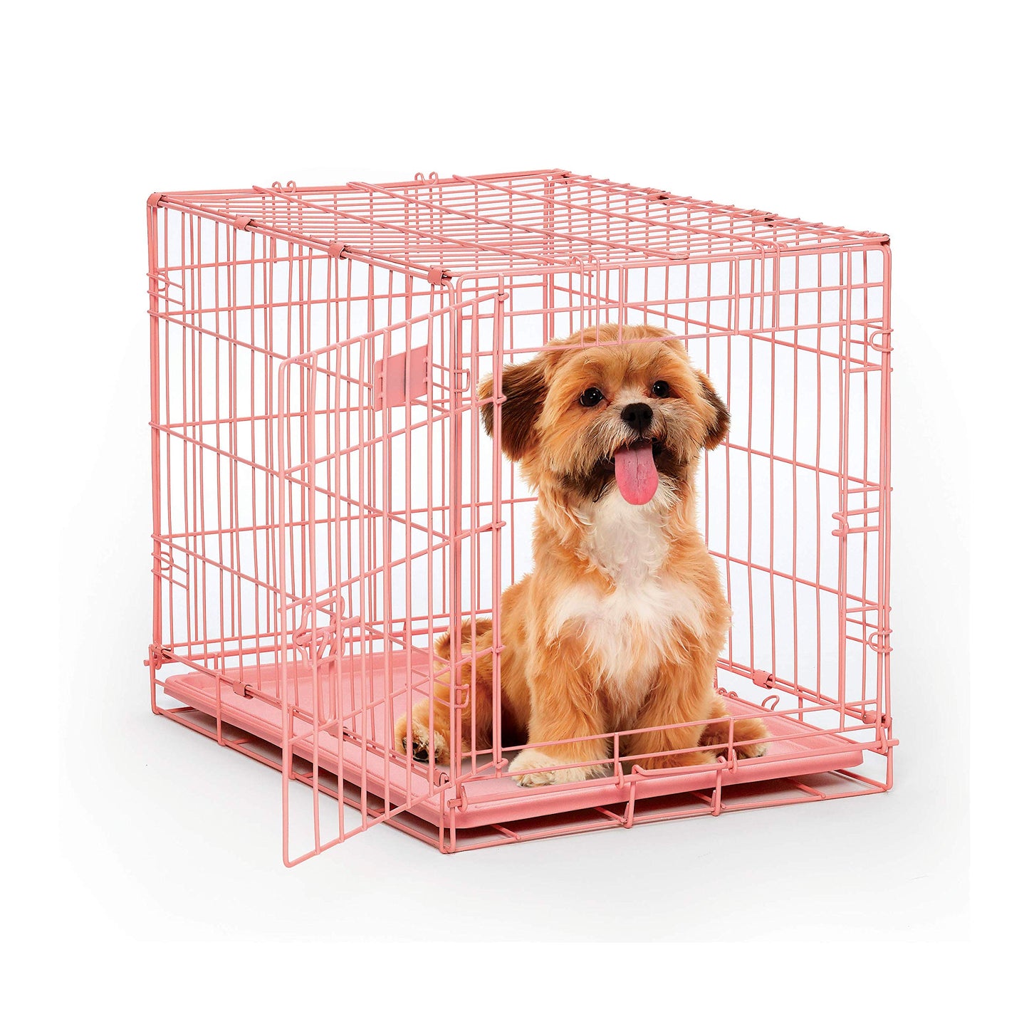 MidWest Homes for Pets Single Door iCrate 24" Pink Folding Metal Dog Crate w/ Divider Panel, Floor Protecting "Roller" Feet & Leak Proof Plastic Tray; 24L x 18W x 19H Inches, Small Dog Breed