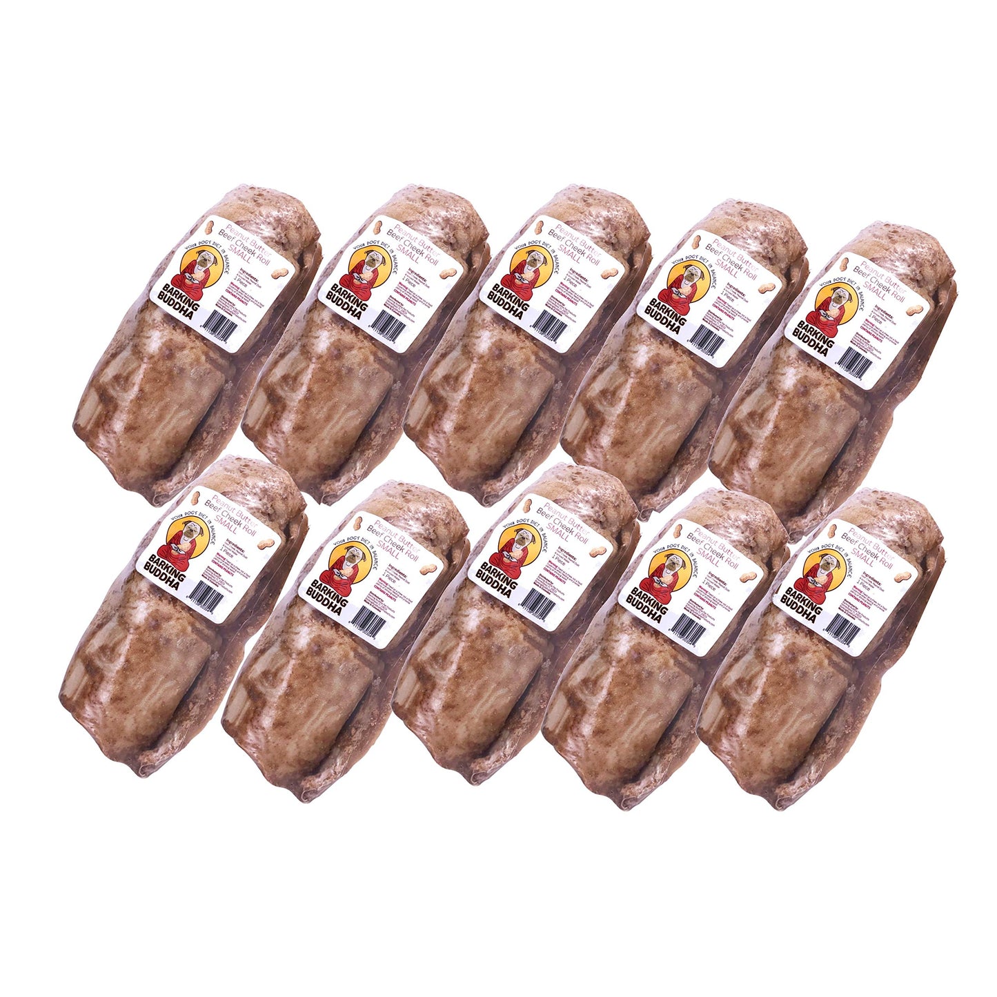 Barking Buddha Original Beef Cheek Rolls | Super Thick | All Natural Rawhide Alternative No Hide Premium Dog Chew Sticks | Peanut Butter | Small 5-6 Inch (10 Pack)