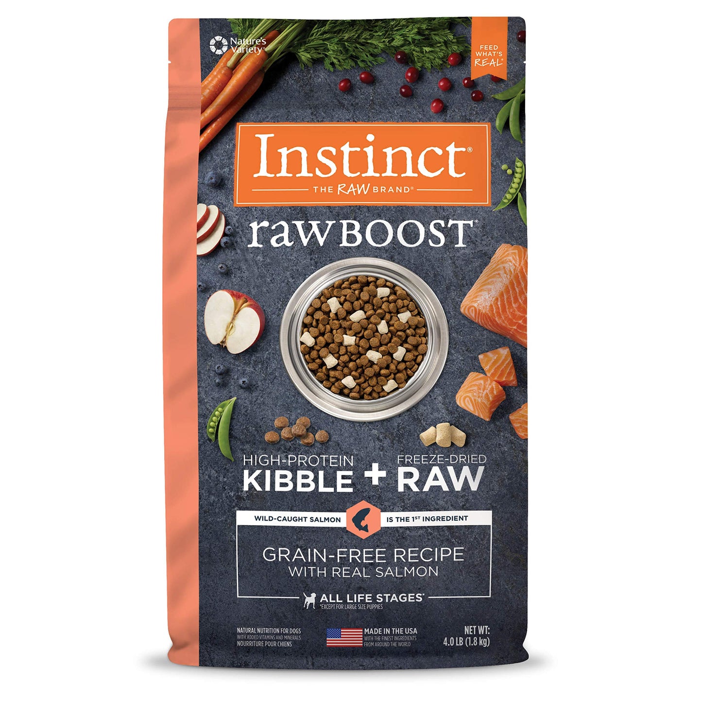 Instinct Raw Boost Grain Free Recipe with Real Salmon Natural Dry Dog Food by Nature's Variety, 4 lb. Bag