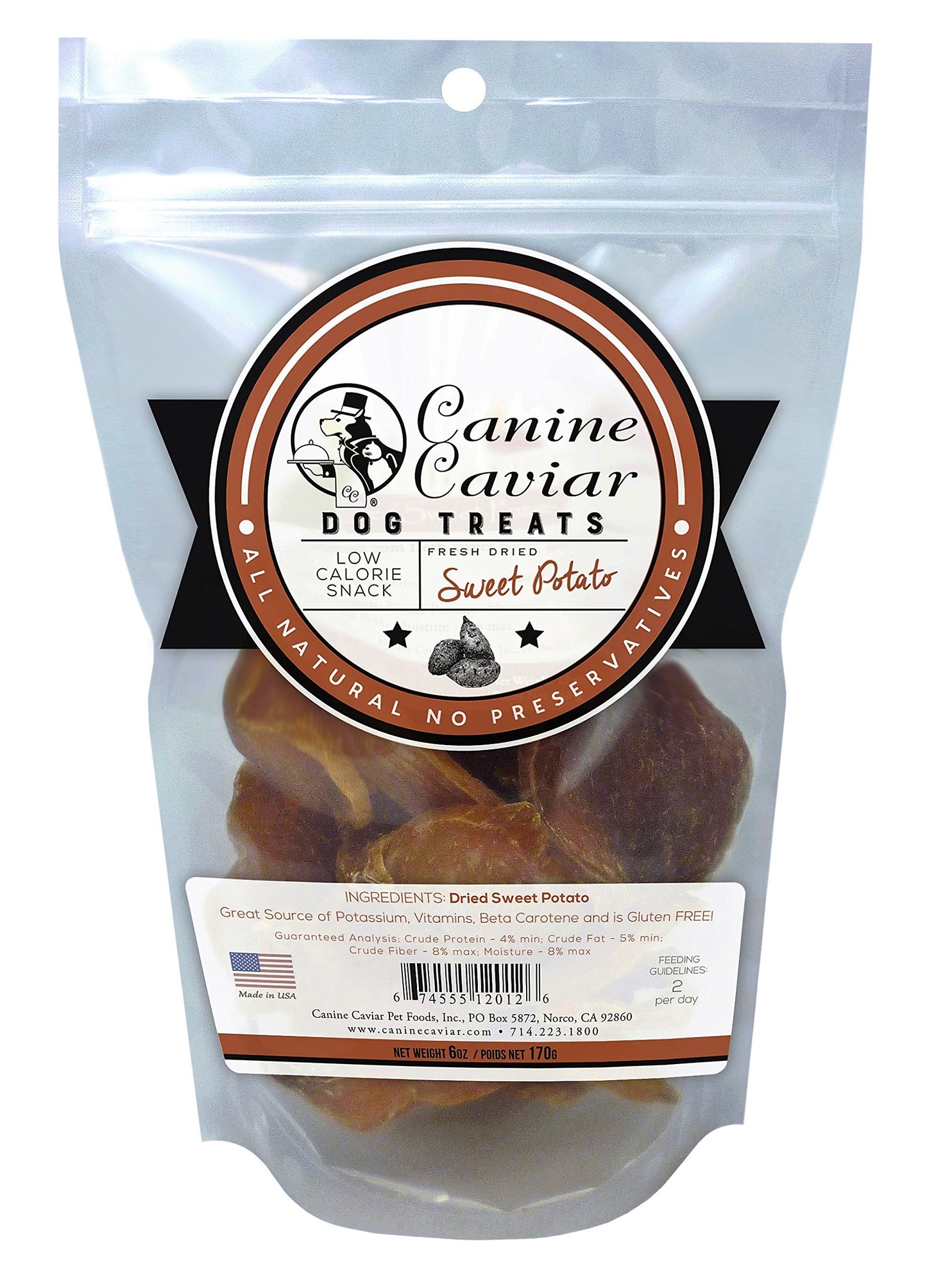 Canine Caviar Dried Sweet Potato Dog Treats All-Natural Dog Treats, Rawhide Free and Gluten Free Healthy Dog Treats, Dog Training Treats for All Breeds and Life Stages (6 oz)