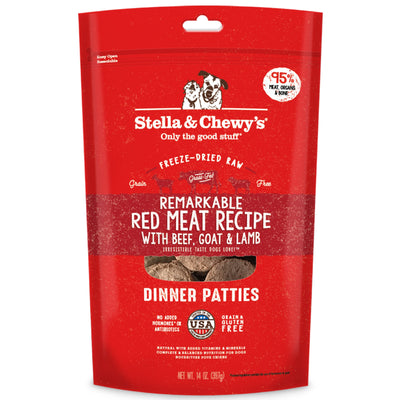 Stella & Chewy's Freeze Dried Raw Dinner Patties - Grain Free Dog Food, Protein Rich Remarkable Red Meat Recipe - 14 oz Bag