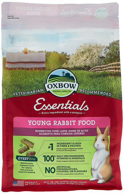 Oxbow Essentials Young Rabbit Food - All Natural Rabbit Pellets- High Energy & Calcium- Made in the USA - All Natural Vitamins & Minerals- Veterinarian Recommended- 5 lb.