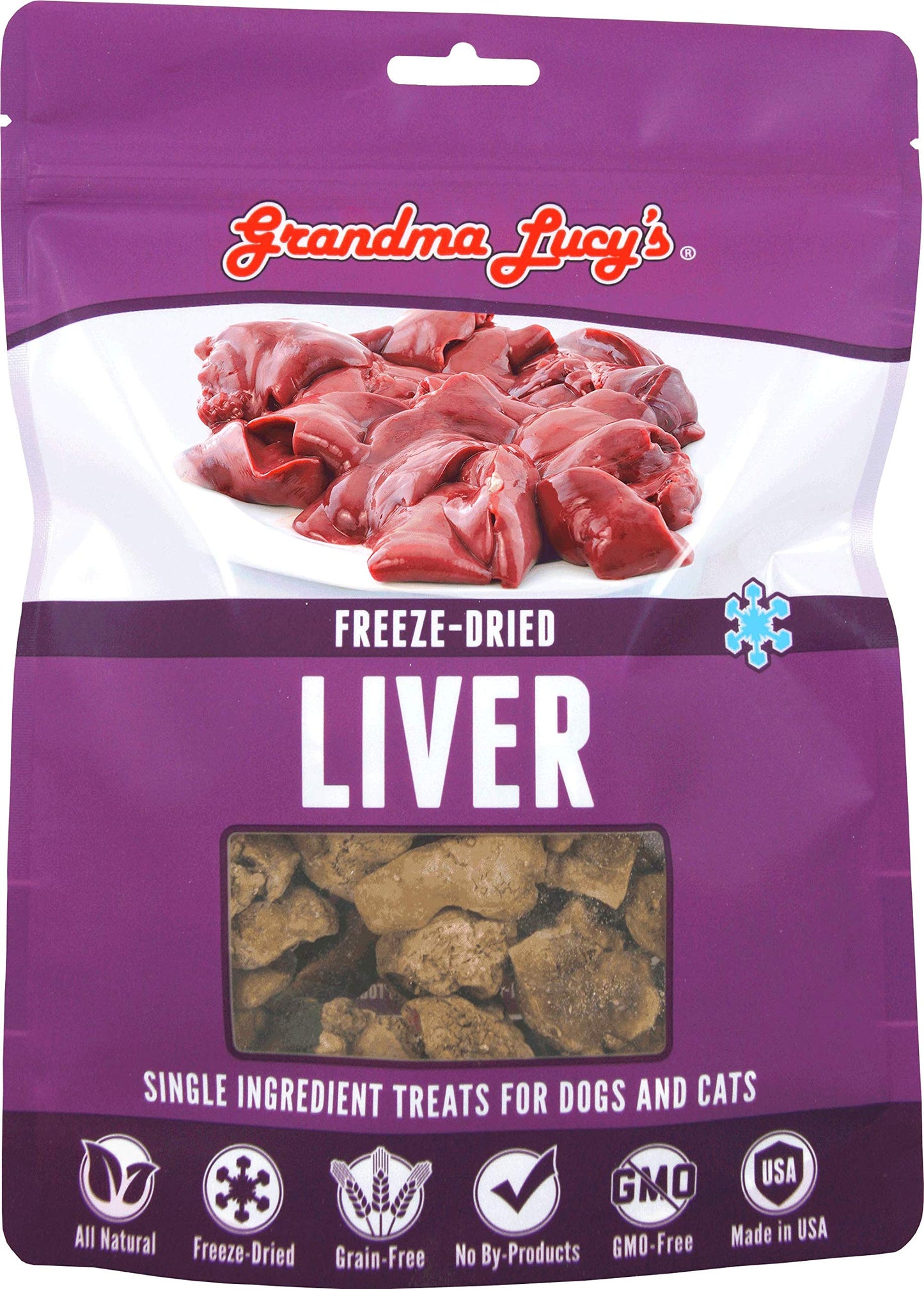 Grandma Lucy’s Singles Pet Treat, Freeze-Dried Single Ingredient Treats for Dogs and Cats - Liver, 2.5 oz