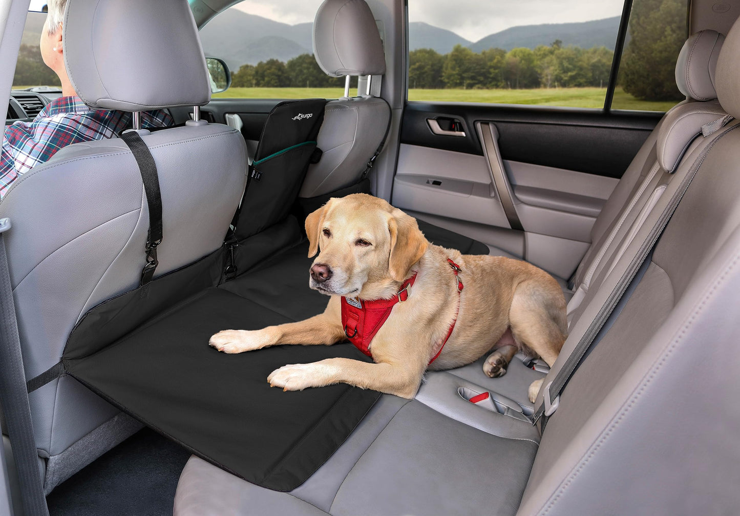 Kurgo Rover Backseat Bridge Dog Car Extender, Seat Bridge for Dogs, Padded Pet Car Barrier, Reversible, Water Resistant, Universal Fit, Up to 75 lbs