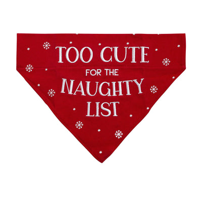 Pearhead Christmas Pet Bandana, Holiday Pet Apparel, Too Cute for The Naughty List, Slide On Collar Bandana, Dog Apparel, Small/Medium