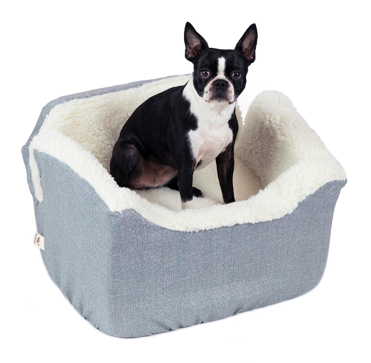 Snoozer Lookout I Dog Car Seat - Small Dog and Puppy Car Seat, Booster Pet Bed for Small and Medium Size Dogs up to 25 Lbs, Sherpa Lining, Elevated, Washable, Safe for Travel - Medium, Stone Diamond