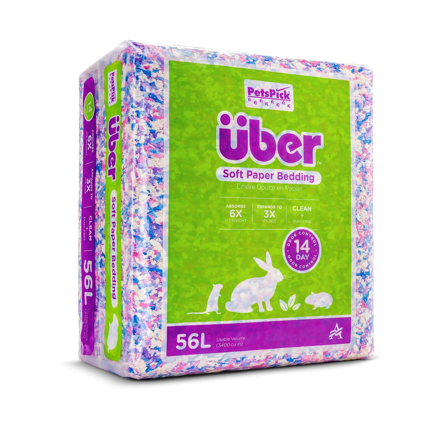 PETSPICK Uber Soft Paper Pet Bedding for Small Animals, Confetti, 56L