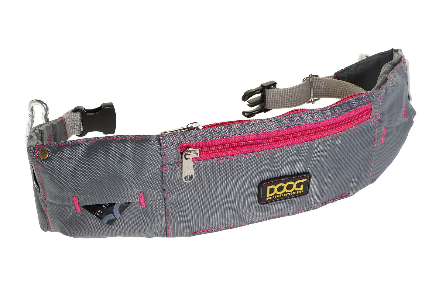 DOOG - Walkie Belt, Grey/Pink (Neon) (WB17) Comfortable Fit Adjustable Dog Walking Belt - Large Zipper Pockets Phone, Keys, ID, Credit Card Easy to Clean Durable Canvas